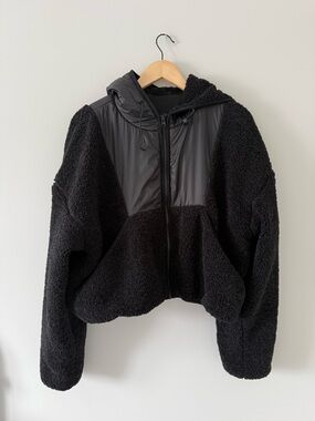 Black Sherpa Athleisure Jacket with Hood (size small)